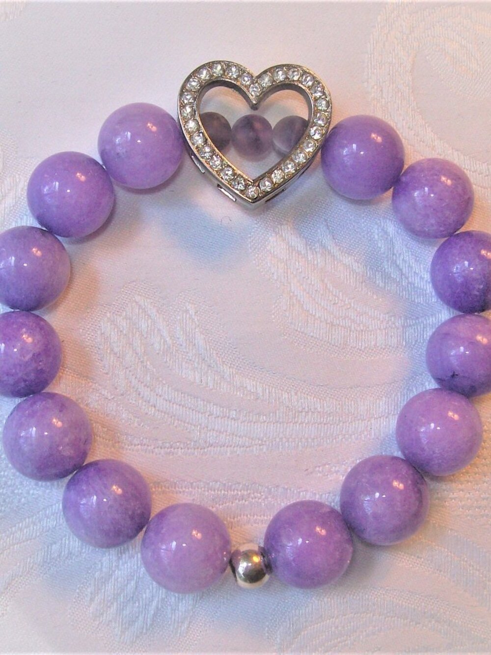 New Lavender Agate/Amethyst/Heart Pave/Sterling Silver Bracelet